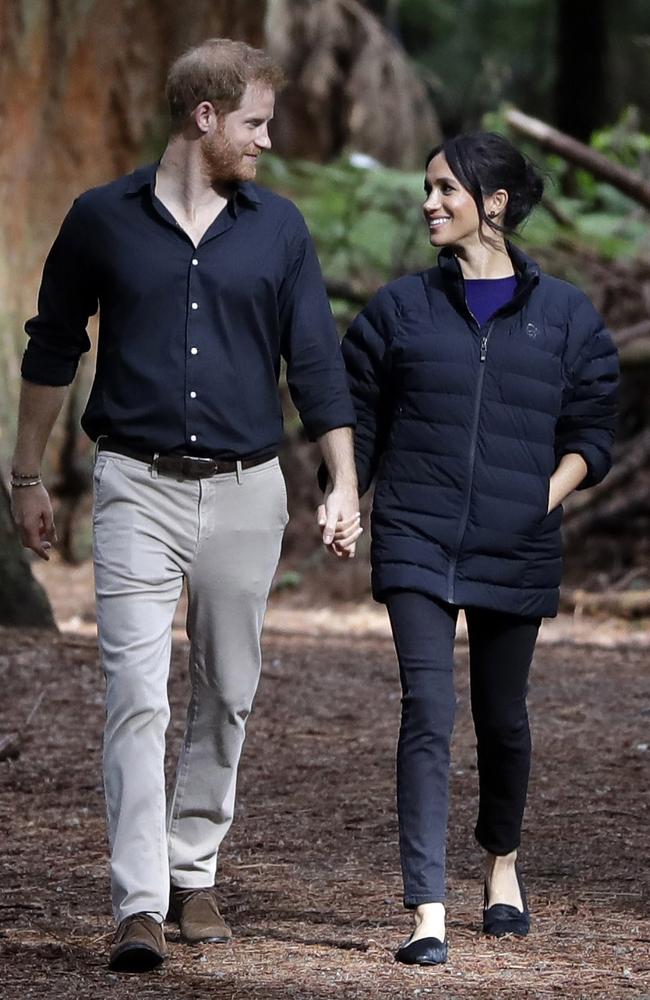 OCTOBER 31, 2018 - Where: Rotorua, New Zealand. Wearing: Mother Looker jeans, Birdies Blackbird flats and Prince Harry’s jacket. Picture: Kirsty Wigglesworth/Getty Images