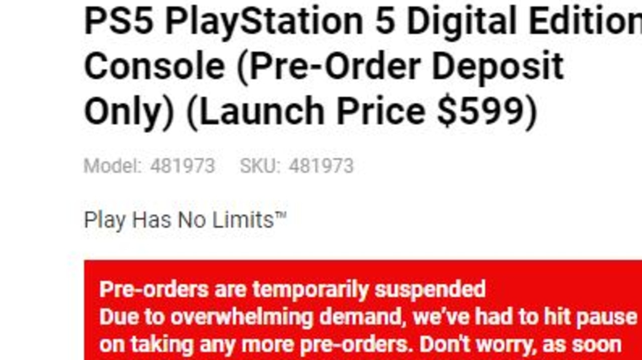 JB Hi-Fi paused pre-orders after exhausting its allocation.