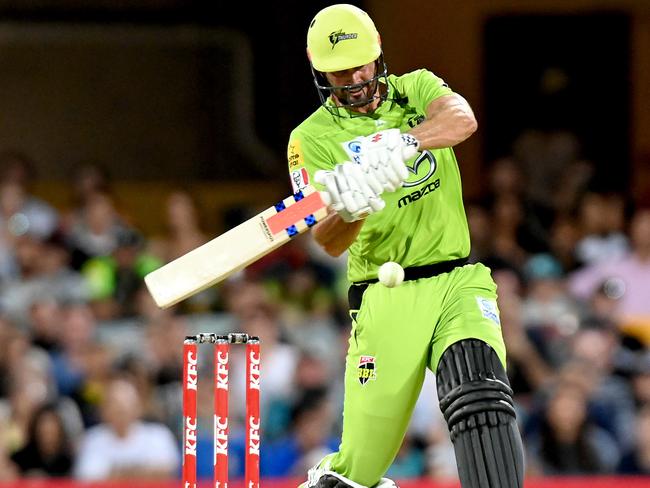 BRISBANE, AUSTRALIA - JANUARY 04: Ben Cutting of the Thunder plays a shot during the Big Bash League match between the Brisbane Heat and the Sydney Thunder at The Gabba, on January 04, 2021, in Brisbane, Australia. (Photo by Bradley Kanaris/Getty Images)