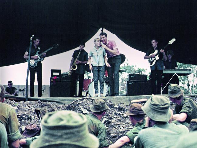 TWAM-20171209 EMBARGO FOR TWAM 9 DEC 2017 NO REUSE WITHOUT PERMISSION Little Pattie with Col Joye performing for troops in Vietnam 1966 Pic : courtesy Patricia Thompson