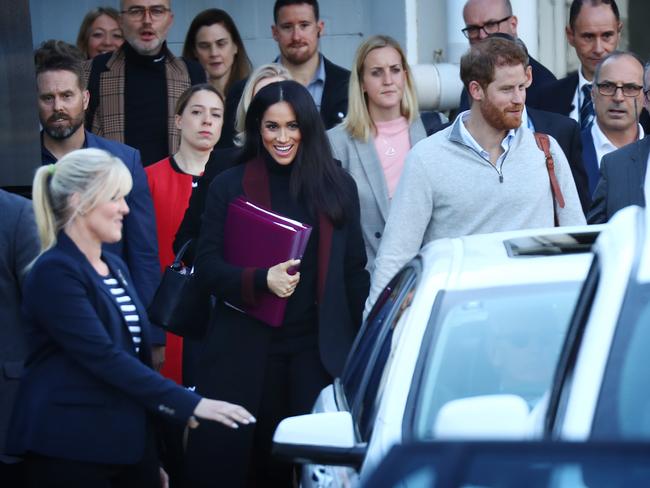 15/10/2018: Meghan Markle and Prince Harry arrive at Sydney International Airport on Monday morning. Hollie Adams/The Australian