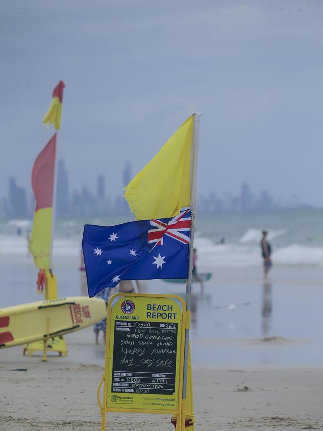 Tugun Beach was busy as people enjoy Australia Day 2025 on the Gold Coast. Picture: Glenn Campbell