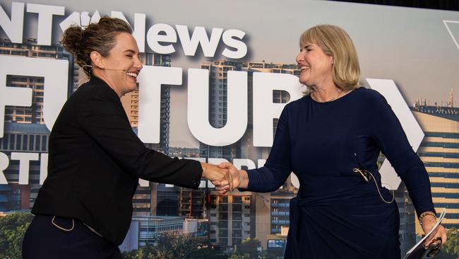 Leader of the Opposition, Northern Territory Government of Australia Lia Finocchiaro and Chief Minister Eva Lawler at the NT News Futures Northern Territory forum 2024. Picture: Pema Tamang Pakhrin