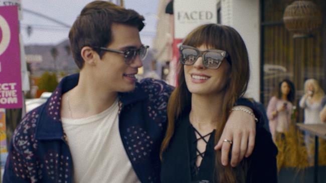 Anne Hathaway plays a woman in her 40s who falls in love with a boy band star in his 20s, played by Nicholas Galitzine, in The Idea Of You. Picture: Prime
