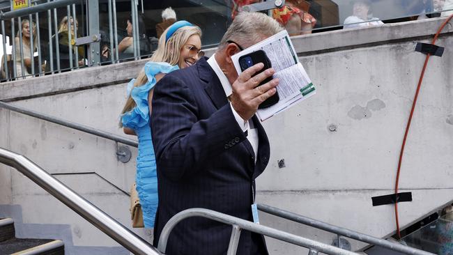 Mark Latham at Royal Randwick on Melbourne Cup Day, seemingly displeased with The Daily Telegraph attempting to take his photo. Picture: Sam Ruttyn