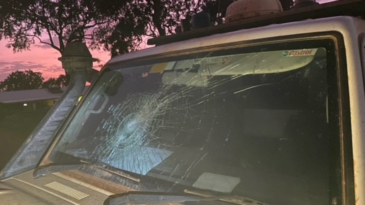 Damage to a police car in Wadeye, December 2023. Picture: Supplied