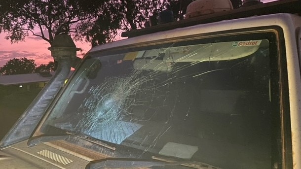 Damage to a police car in Wadeye, December 2023. Picture: Supplied