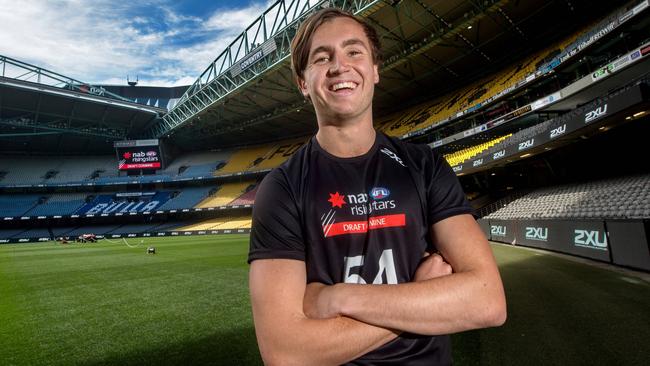 O’Brien is all smiles at the AFL draft combine at Etihad Stadium. Picture: Jay Town