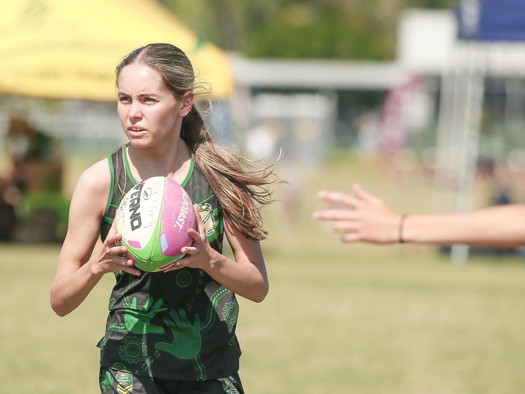 Cavendish Road State High V Innisfail State High at the 2024 Gold Coast Titans All Schools Touch Football Picture: Glenn Campbell