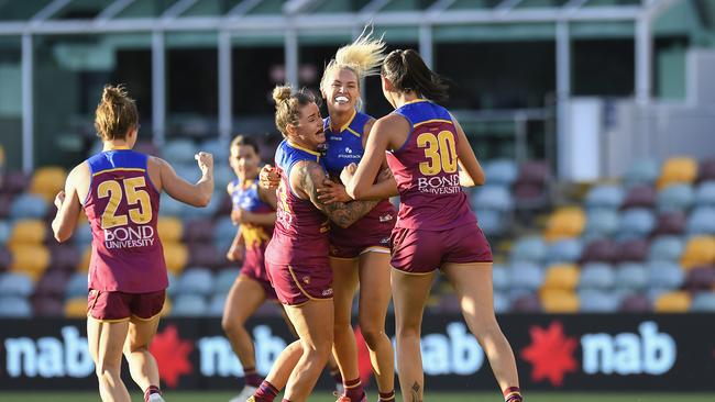 The Brisbane Lions celebrate during their win over Collingwood. Picture: Albert Perez/Getty Images