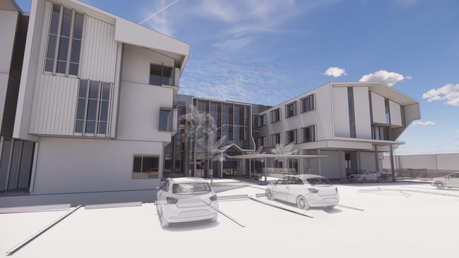 View from the front entry of the proposed new building at Mercy Health and Aged Care. Renders by ThomsonAdsett