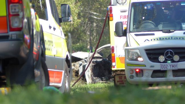 Emergency crews at the scene of a fatal two-vehicle crash on Goodsell Rd, Cungulla.