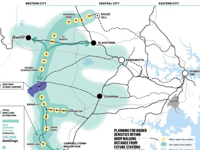 Map of the proposed Western Sydney north-south rail link from Western Sydney councils and property owners. Picture: Supplied