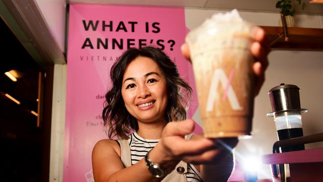 Annee Nguyen, owner of Annee's Caphe Sua Da specialising in Vietnamese coffee, at Otto's Market. Picture: Alix Sweeney