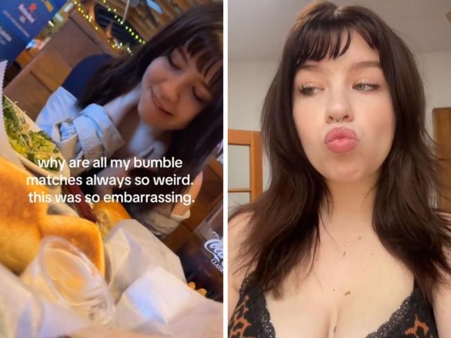 A young woman has been left stunned after her first date secretly recorded her, before later uploading the 'embarrassing' footage to TikTok. Picture: TikTok