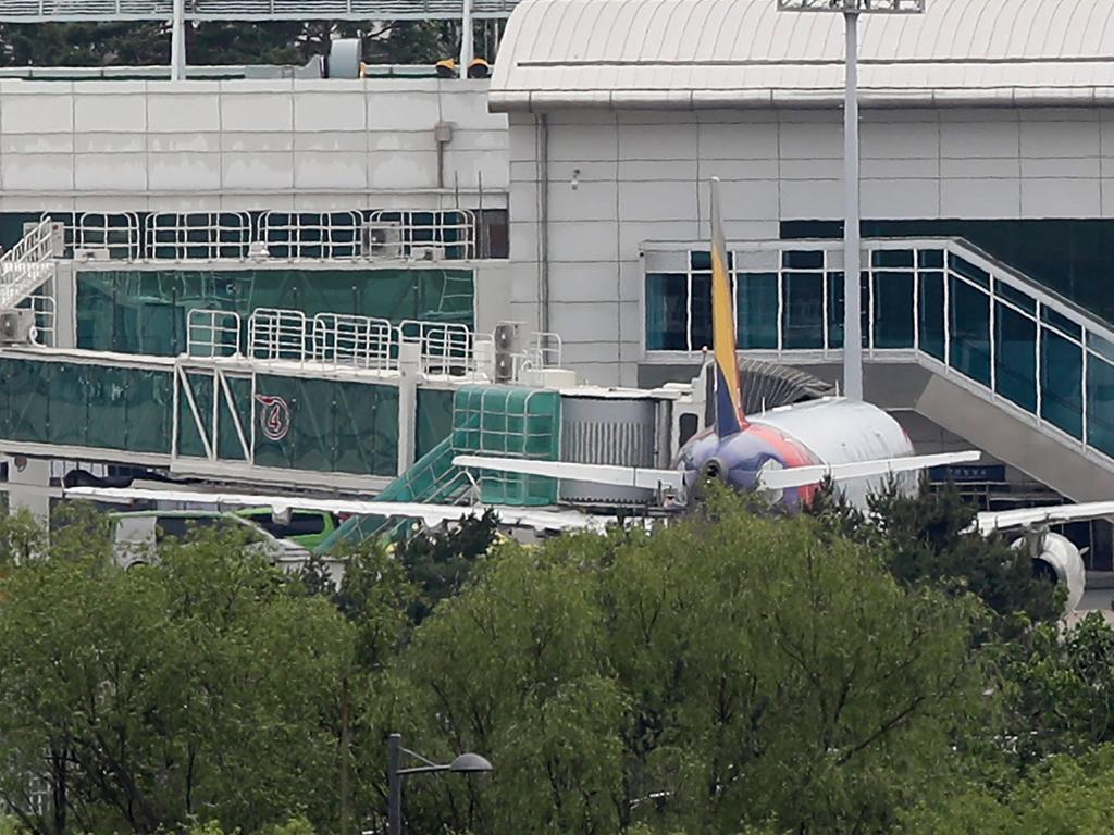 The Asiana aircraft. (Photo by YONHAP / AFP)