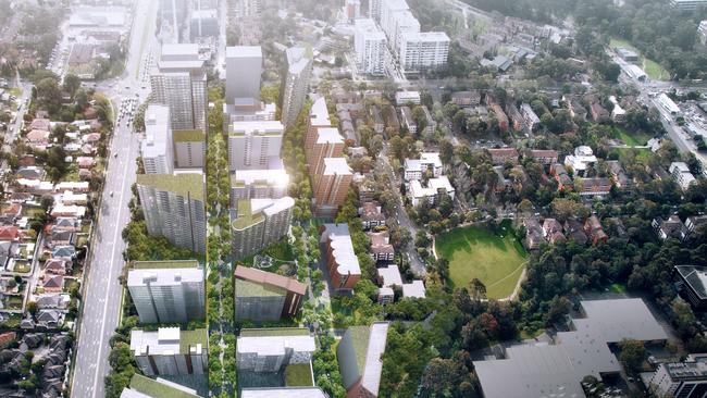 Ivanhoe Estate redevelopment plan. Aerial view from the east.