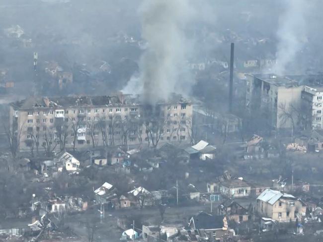 Destruction in the city of Bakhmut on February 27, 2023. Picture: AFPTV/AFP