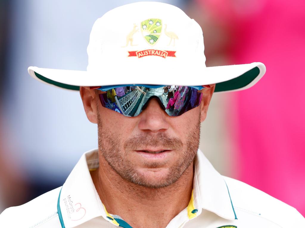 Warner was spotted wearing a floppy hat in the field. Picture: Darrian Traynor/Getty Images