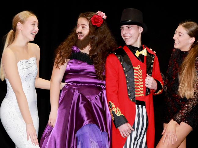 Olivia Barker, Sarah Bonnici, Aidan Lonard and Brook Williams dressed in their costumes.