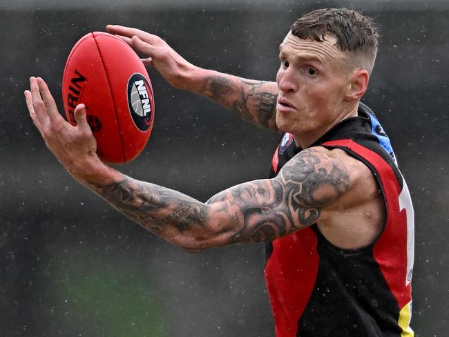 ElthamÃs Mitch Robinson during the NFNL Eltham v Macleod football match in Eltham, Saturday, June 29, 2024. Picture: Andy Brownbill