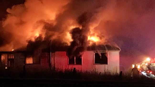 At least seven crews from the Rural Fire Service and Fire and Rescue NSW, attended a fire but were unable to save a home in a Northern Rivers village burned to the ground overnight. Picture: Richmond River independent