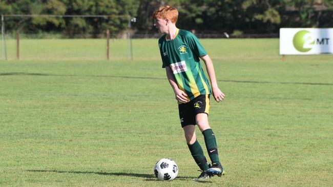 Will Banks looks to set up another goalscoring opportunity against City Brothers Phoenix. Mackay Lions won 17-0. Picture: Matthew Forrest