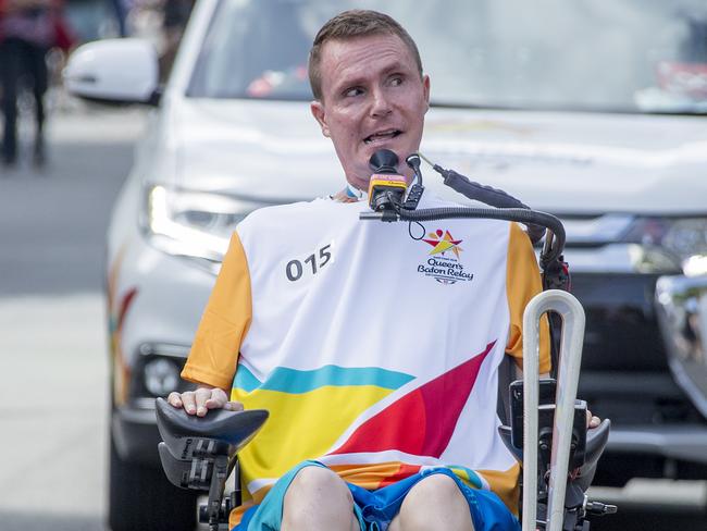 Baton Bearer Perry Cross at the Commonwealth Games. Picture: Jerad Williams