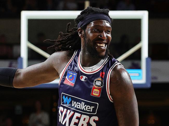 ADELAIDE, AUSTRALIA - NOVEMBER 10: Montrezl Harrell of the 36ers reacts during the round eight NBL match between Adelaide 36ers and Illawarra Hawks at Adelaide Entertainment Centre, on November 10, 2024, in Adelaide, Australia. (Photo by Sarah Reed/Getty Images)