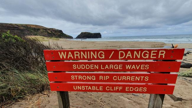 The secluded beach at Bushrangers Bay has signs warning of the dangers.