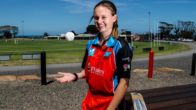 Southern District women's cricketer Gemma Kennedy, now 15, helped the Stingrays win the A grade Twenty20 title at just 14 years. Two weeks prior to the final against Kensington, Kennedy broke her nose. Picture: AAP/ Morgan Sette