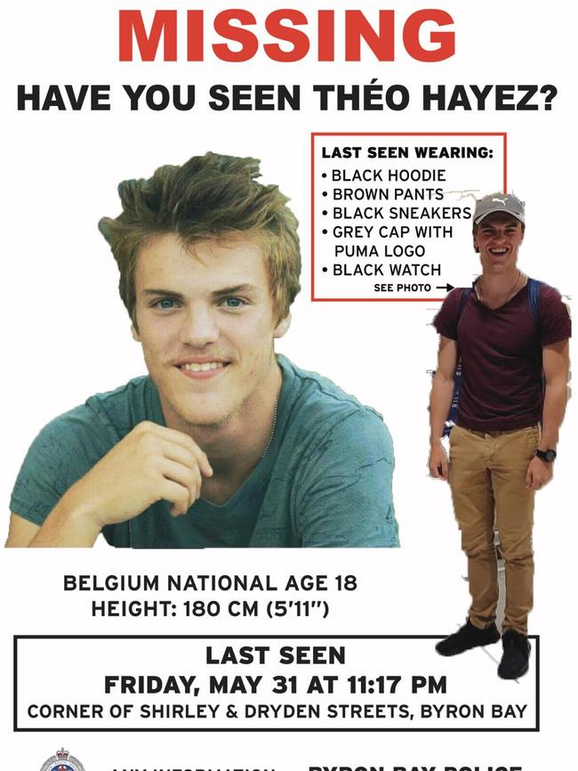 A missing persons poster created in the search for 18-year-old Belgian backpacker Theo Hayez.