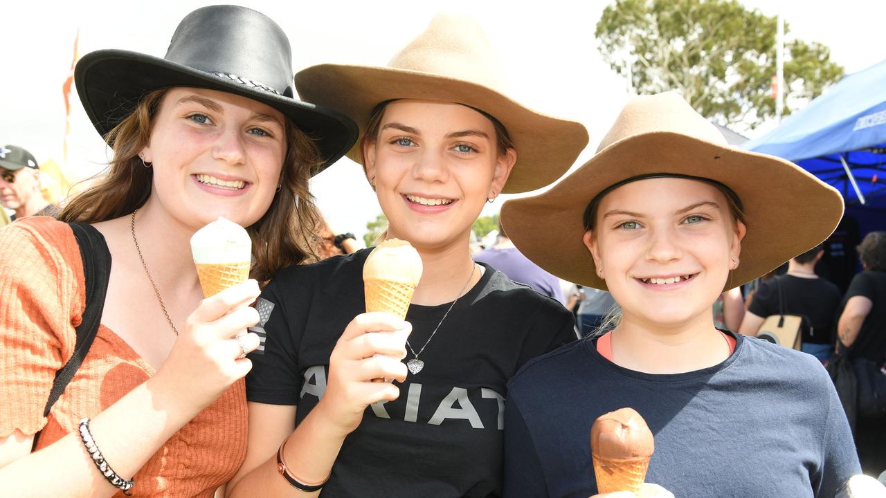 Elliette, Riley and Charli Peters at Meatstock Festival, Toowoomba showgrounds. April 2022