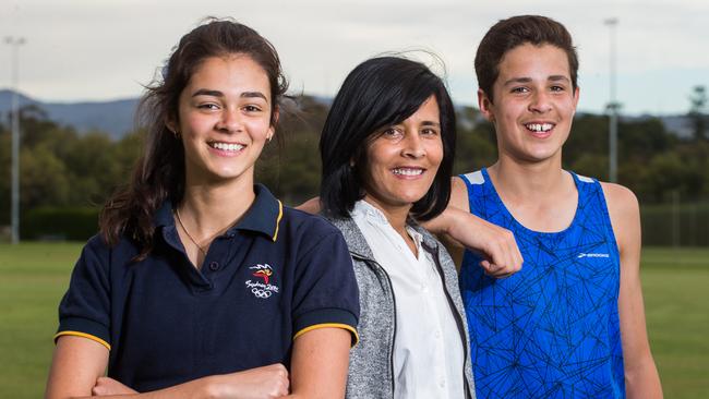 Van Heer with her daughter Melarn (then 15) and son Aidan (then 13) in 2016. Picture: Matt Loxton