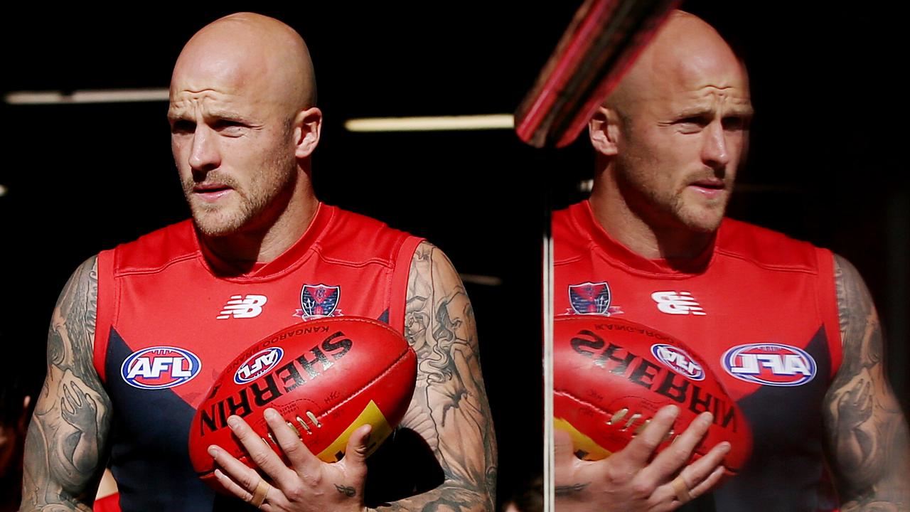 AFL Round 19- Melbourne v Brisbane Lions at Etihad Stadium. Nathan Jones makes his way out. 3rd August 2014. Picture : Colleen Petch