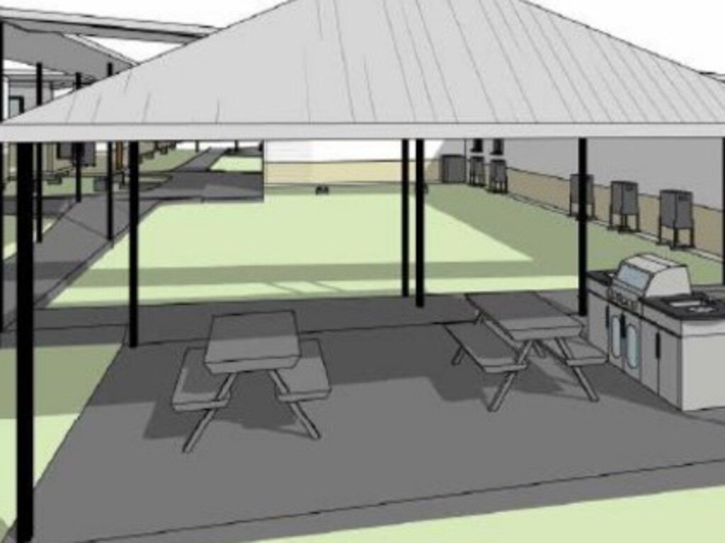 Sheltered barbecue areas and an onsite kitchen and mess hall are proposed for the workforce camp.