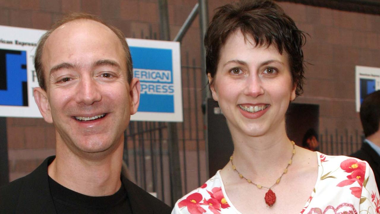 Jeff Bezos with his former wife MacKenzie at the premiere of The Italian Job at the Tribeca Film Festival in 2003. Picture: Sara Jaye/Getty Images