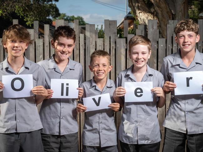 06-02-2025 The Olivers of St Patrick's Catholic Primary School with Oliver Doak, Oliver Clarke, Oliver Gowans, Oliver Flynn and Oliver Planken. Picture: Brad Fleet