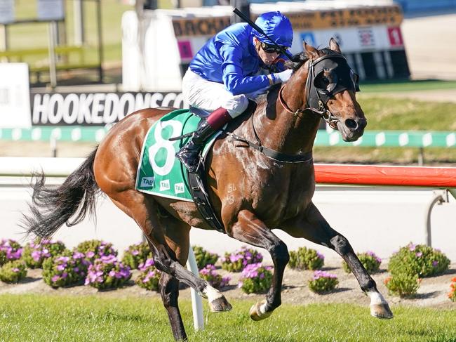 Character ridden by Fred Kersley wins the Hertz Cranbourne Maiden Plate at Cranbourne Racecourse on September 23, 2021 in Cranbourne, Australia. (Scott Barbour/Racing Photos via Getty Images)