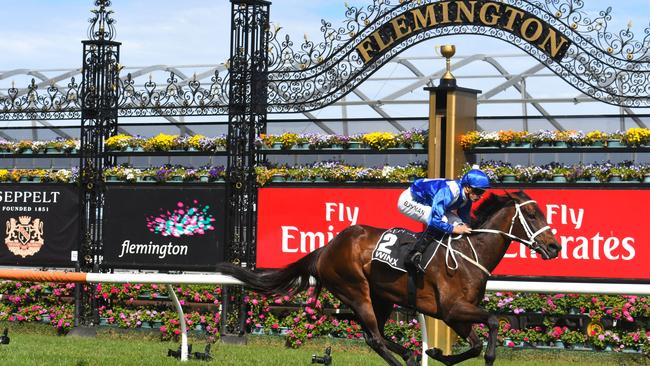 MELBOURNE, AUSTRALIA - OCTOBER 07:   Hugh Bowman riding Winx wins Race 5, Turnbull Stakes during Turnbull Stakes day at Flemington Racecourse on October 7, 2017 in Melbourne, Australia.  (Photo by Vince Caligiuri/Getty Images)