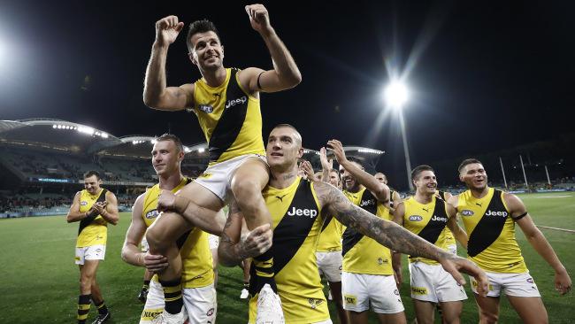 Trent Cotchin is chaired off after his 250th game.