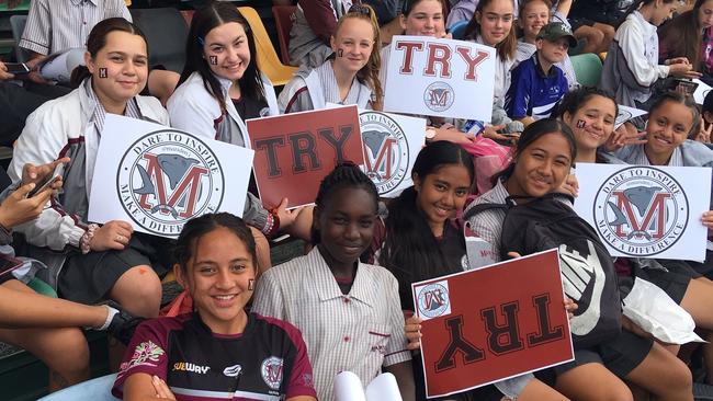 Marsden SHS supporters at Langlands Park today for the NRl Schoolboys Cup grand final.