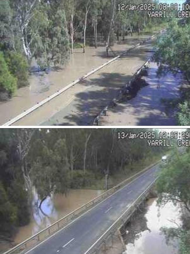 Heavy, continuous rainfall over the weekend saw flooding at Yarrill Creek at the Leichhardt Highway outside Goondiwindi. Photo: QLDTraffic