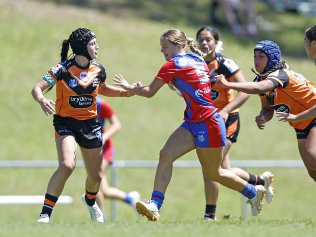 Breanna Rawlins tries to break through the defence. Picture: Michael Gorton