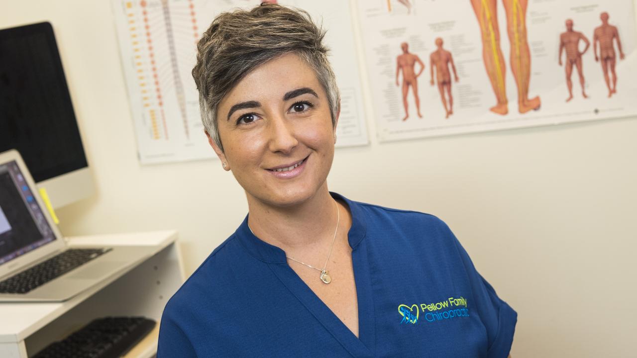 Lana Panagis has moved with her young family to Toowoomba from South Africa to continue her practice as an associate at Pellow Family Chiropractic. Picture: Kevin Farmer