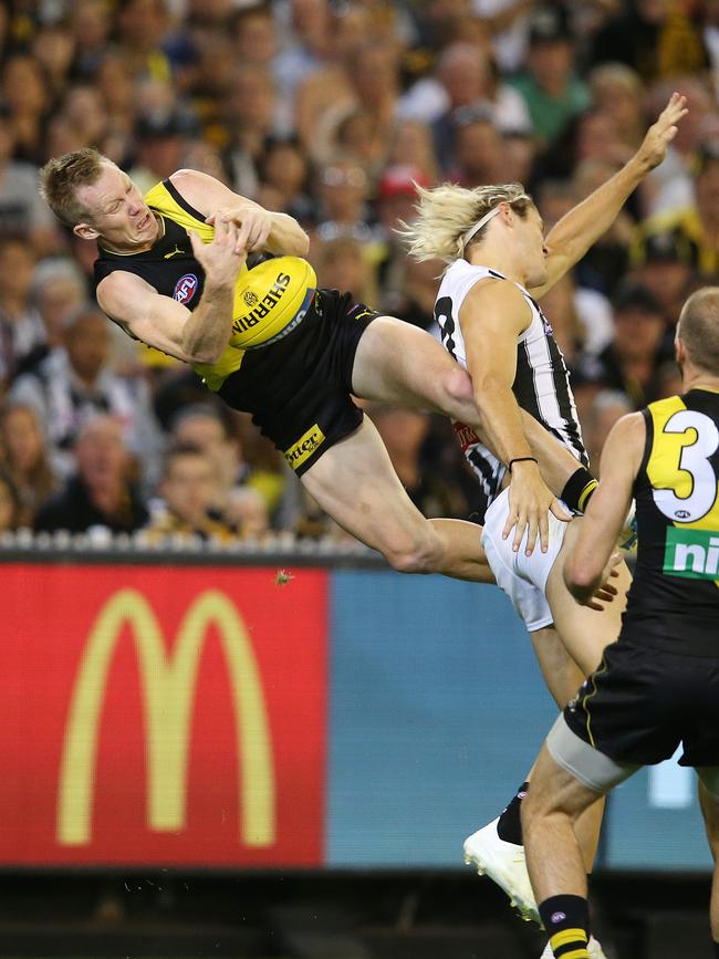 Like De Goey, Jack Riewoldt soared for the Tigers. Picture: Michael Klein