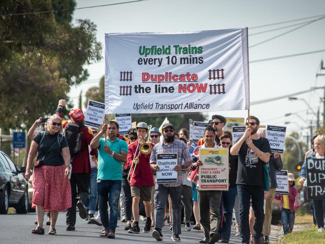 Campaigners demand the duplication of the Upfield train line in March.