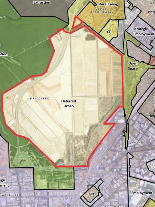 The area in red planned for rezoning at Dry Creek for housing.