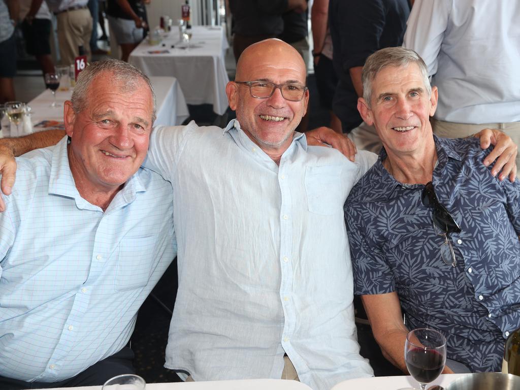 Greg Cornelson, Tom Lawton, Roger Gould at the BMD Northcliffe SLSC Sportsman’s Luncheon. Picture: Glenn Hampson.