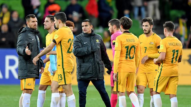 The Socceroos post-game.